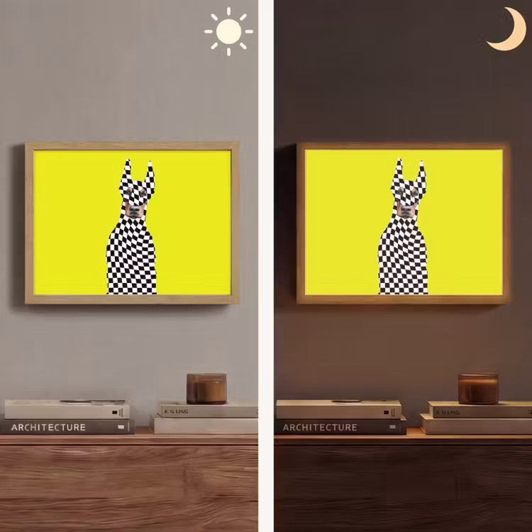 Dobermann - Geblokt - Geel Light Box met batterij (Wandlamp) middel -sfeer3