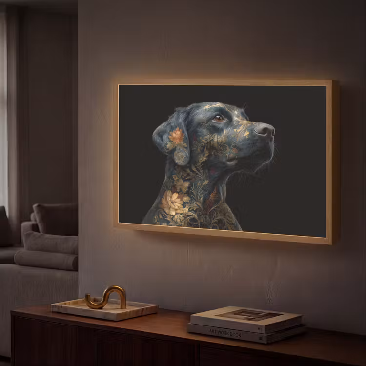 Hond - Zwart - Bloemen Light Box met batterij (Wandlamp) middel -sfeer1