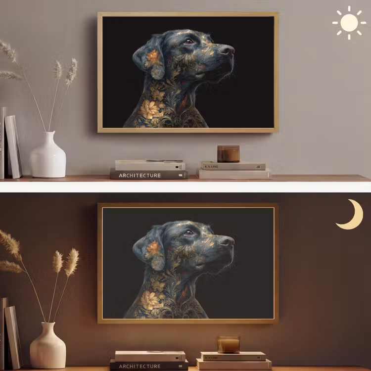 Hond - Zwart - Bloemen Light Box met batterij (Wandlamp) middel -sfeer3