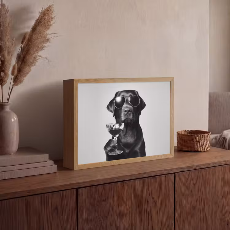 Hond - Zwart - Wijnglas - Zonnebril Light Box met batterij (Wandlamp) middel -sfeer2
