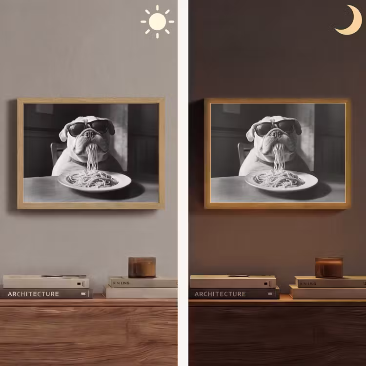 Hond - Bulldog - Pasta - Bril - Stoer - Dieren Light Box met batterij (Wandlamp) middel -sfeer3