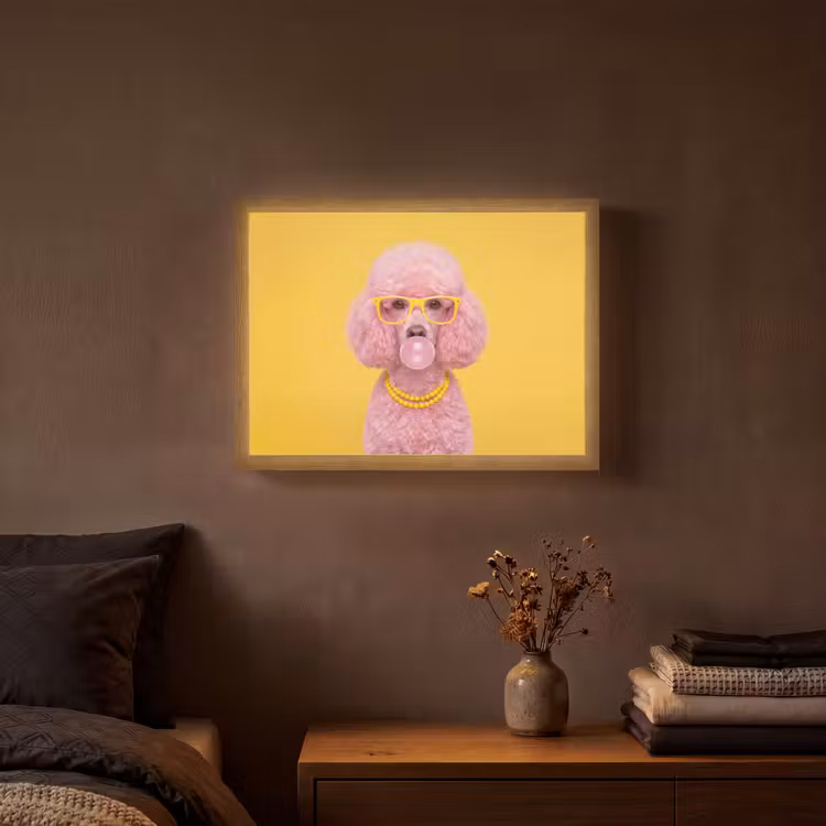 Hond - Kauwgum - Dieren - Modern - Roze Light Box met batterij (Wandlamp) middel -sfeer4