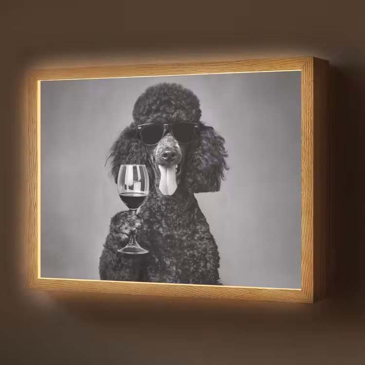 Hond - Krullen - Zonnebril - Wijn Light Box met batterij (Wandlamp) middel -z3d_website