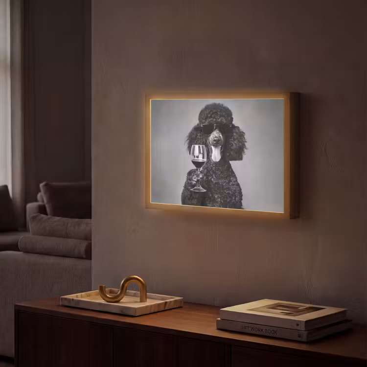 Hond - Krullen - Zonnebril - Wijn Light Box met batterij (Wandlamp) middel -sfeer1