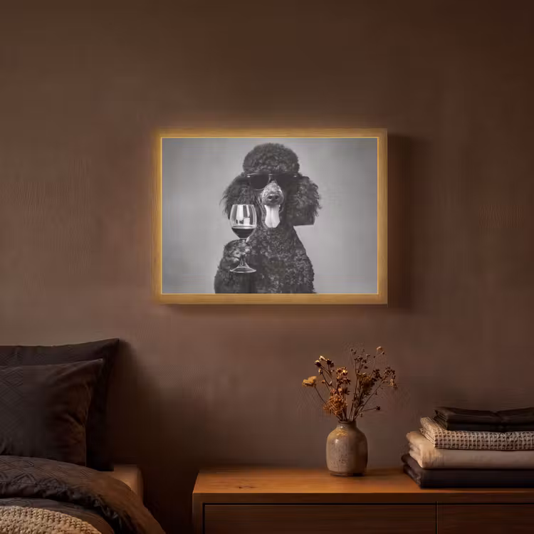 Hond - Krullen - Zonnebril - Wijn Light Box met batterij (Wandlamp) middel -sfeer4