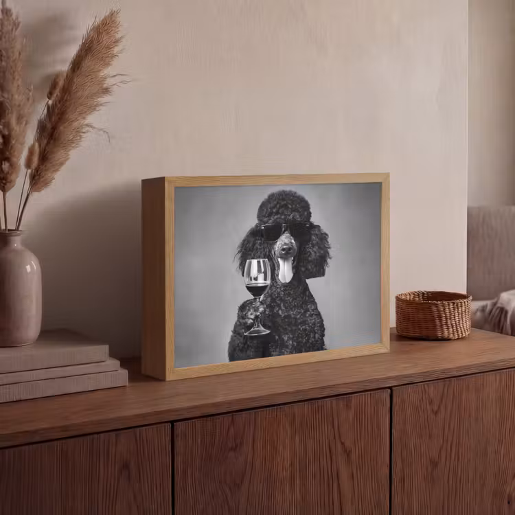 Hond - Krullen - Zonnebril - Wijn Light Box met batterij (Wandlamp) middel -sfeer2