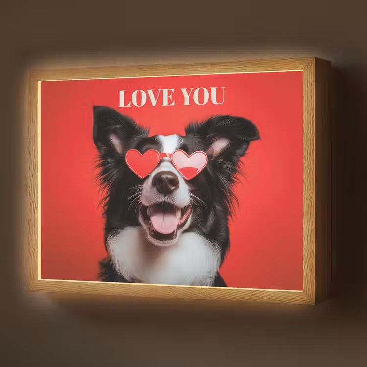 Hond - Hartjesbril - Loveyou - Rood Light Box met batterij (Wandlamp) middel -z3d_website