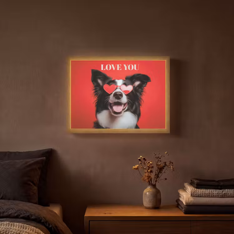 Hond - Hartjesbril - Loveyou - Rood Light Box met batterij (Wandlamp) middel -sfeer4