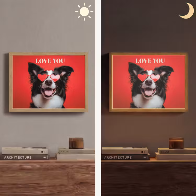 Hond - Hartjesbril - Loveyou - Rood Light Box met batterij (Wandlamp) middel -sfeer3