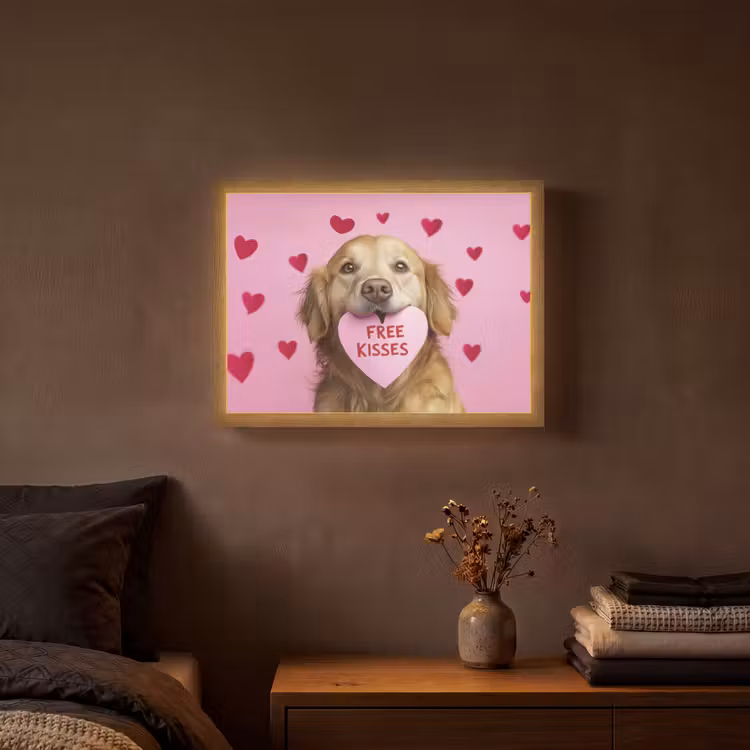 Hond - Kiss- Valentijn - Hartjes Light Box met batterij (Wandlamp) middel -sfeer4