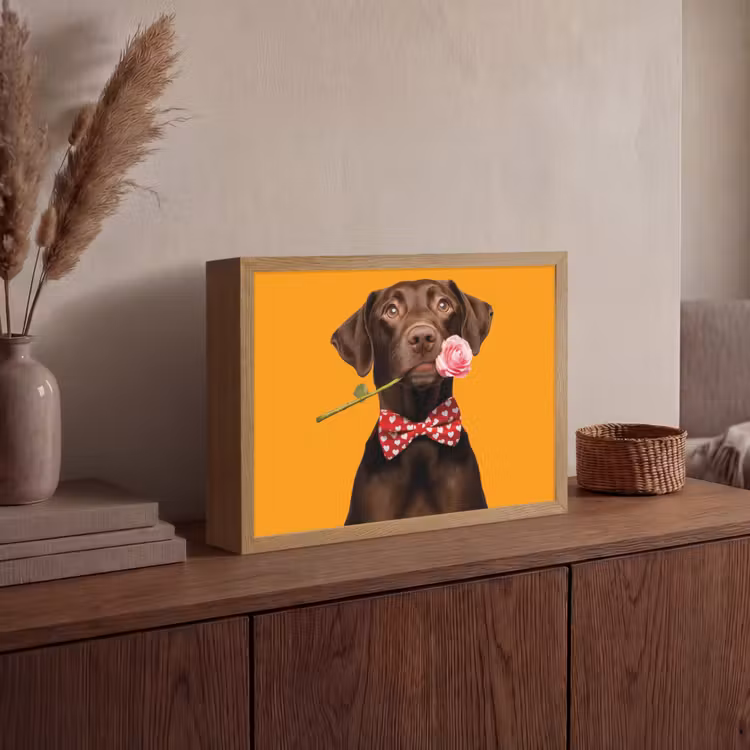 Hond - Oranje - Roos - Valentijn Light Box met batterij (Wandlamp) middel -sfeer2
