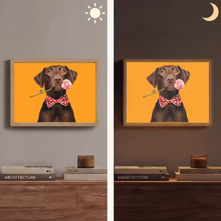 Hond - Oranje - Roos - Valentijn Light Box met batterij (Wandlamp) middel -sfeer3