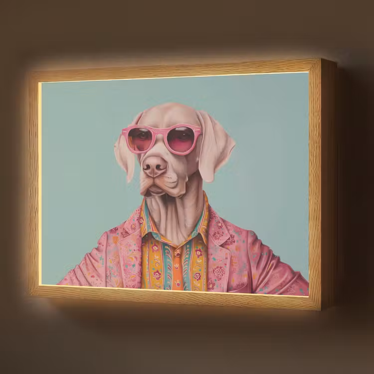 Hond - Overhemd - Bloemen - Bril Light Box met batterij (Wandlamp) middel -z3d_website