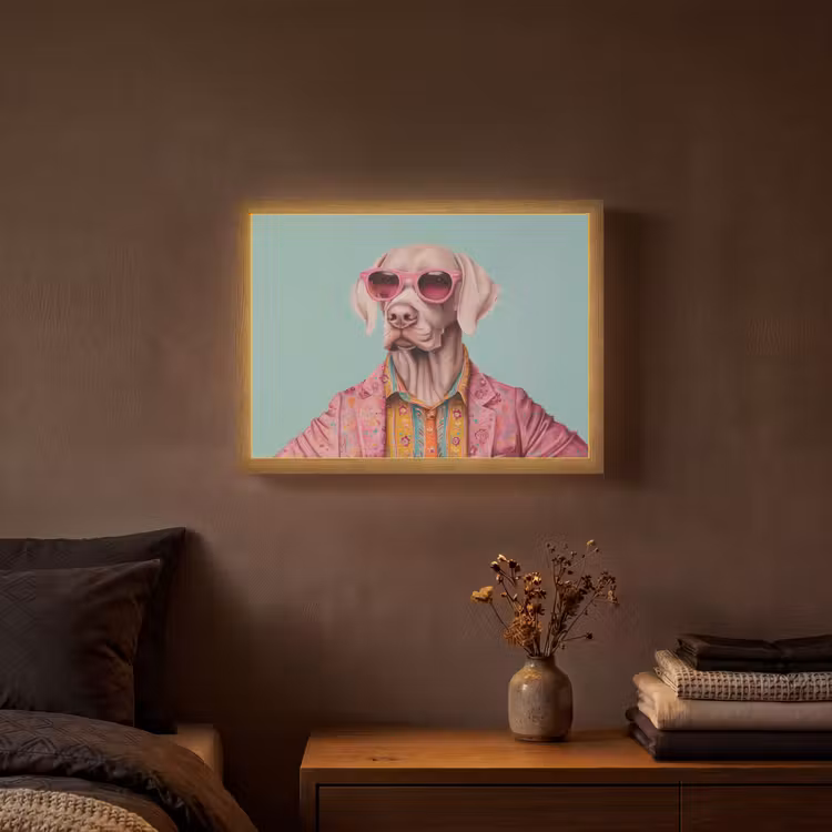 Hond - Overhemd - Bloemen - Bril Light Box met batterij (Wandlamp) middel -sfeer4