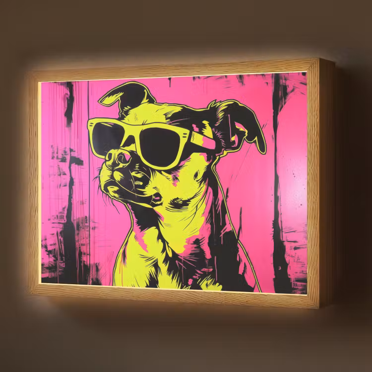 Hond - Zonnebril - Roze - Art Light Box met batterij (Wandlamp) middel -z3d_website