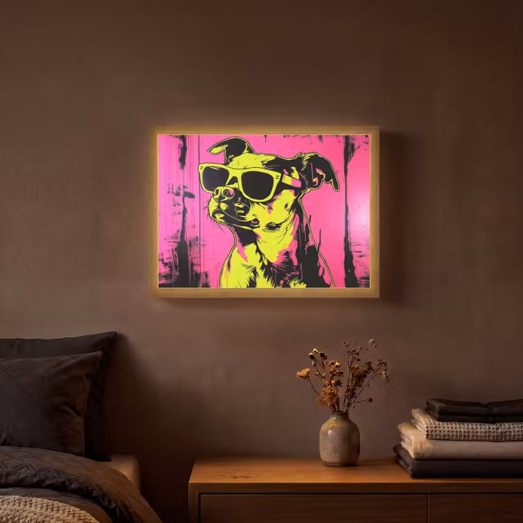 Hond - Zonnebril - Roze - Art Light Box met batterij (Wandlamp) middel -sfeer4