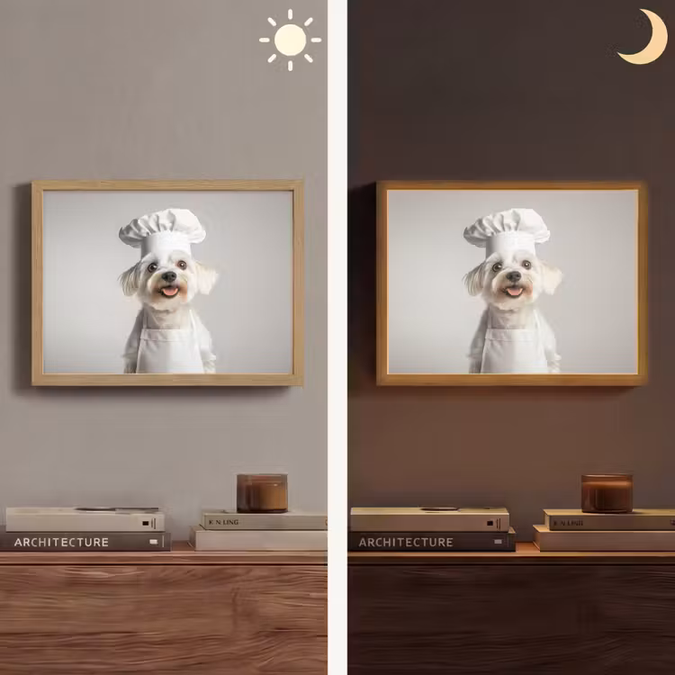 Hond - Wit - Kok Light Box met batterij (Wandlamp) middel -sfeer3