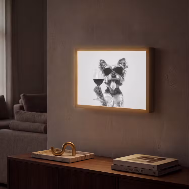 Hondje - Wijnglas - Zonnebril - Enthousiast Light Box met batterij (Wandlamp) middel -sfeer1