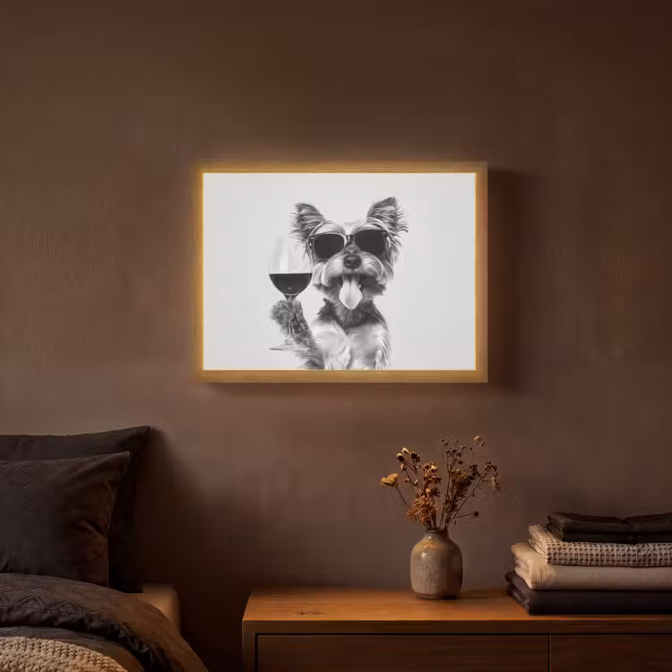 Hondje - Wijnglas - Zonnebril - Enthousiast Light Box met batterij (Wandlamp) middel -sfeer4