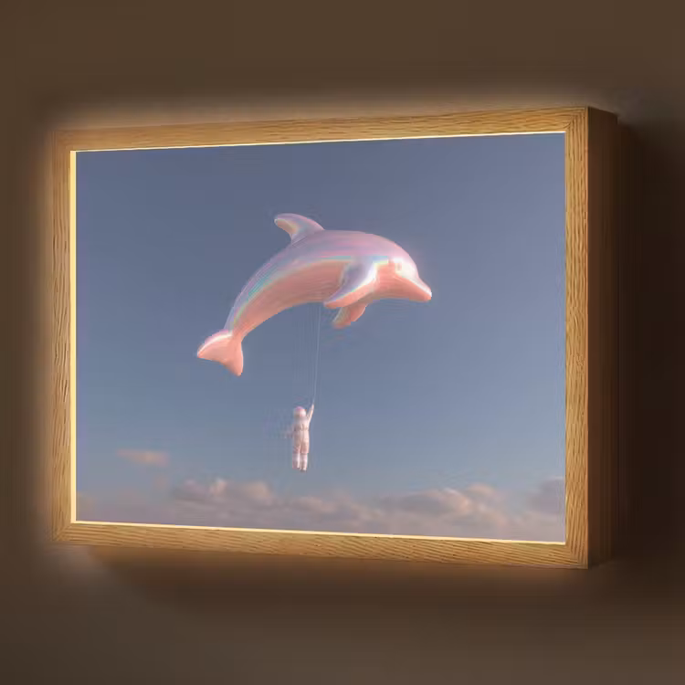 Dolfijn - Roze - Astronaut Light Box met batterij (Wandlamp) middel -z3d_website
