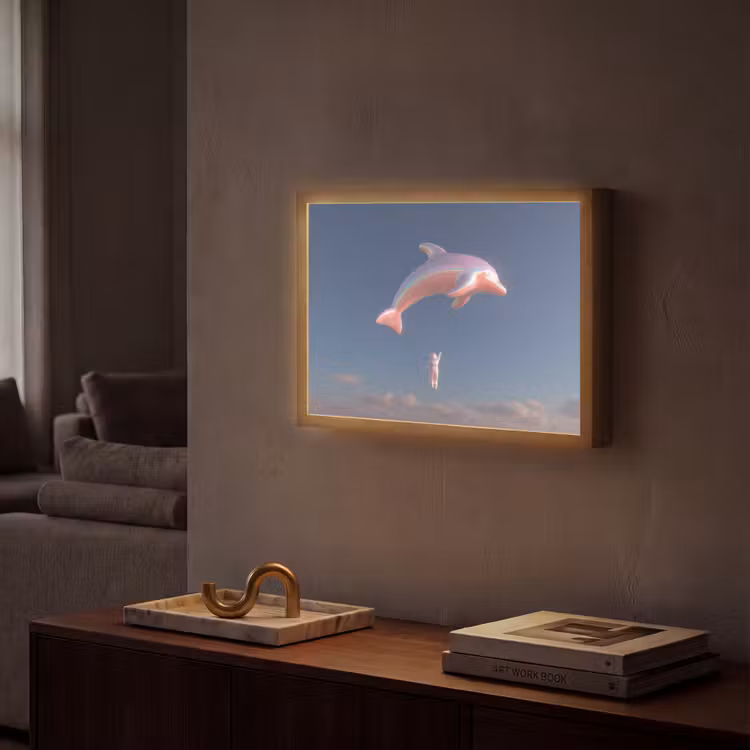 Dolfijn - Roze - Astronaut Light Box met batterij (Wandlamp) middel -sfeer1