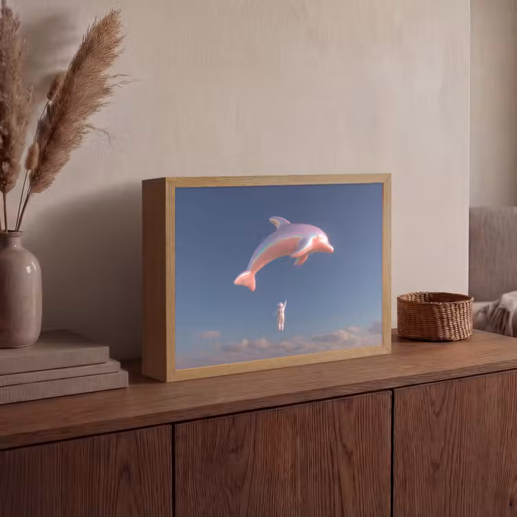 Dolfijn - Roze - Astronaut Light Box met batterij (Wandlamp) middel -sfeer2
