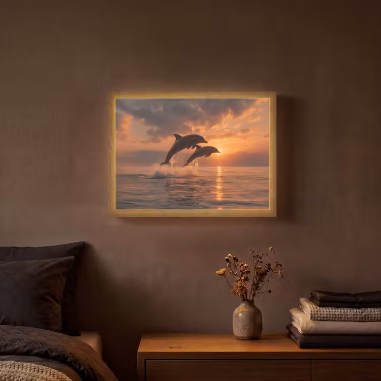Dolfijnen - Zee - Realistisch Light Box met batterij (Wandlamp) middel -sfeer4