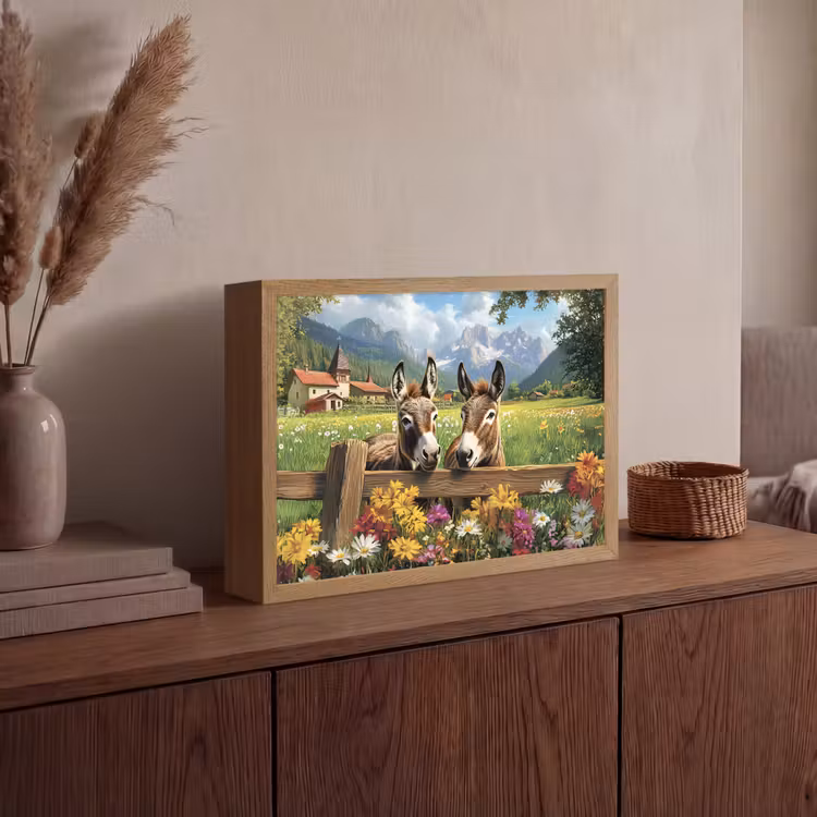 Ezels - Bloemen - Zomers Light Box met batterij (Wandlamp) middel -sfeer2