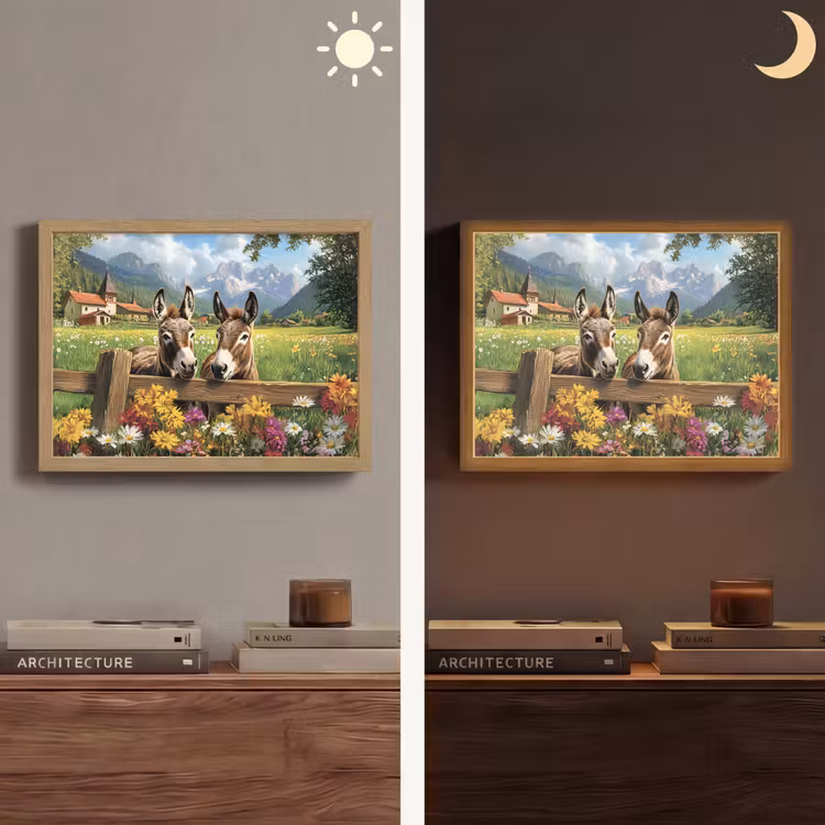 Ezels - Bloemen - Zomers Light Box met batterij (Wandlamp) middel -sfeer3