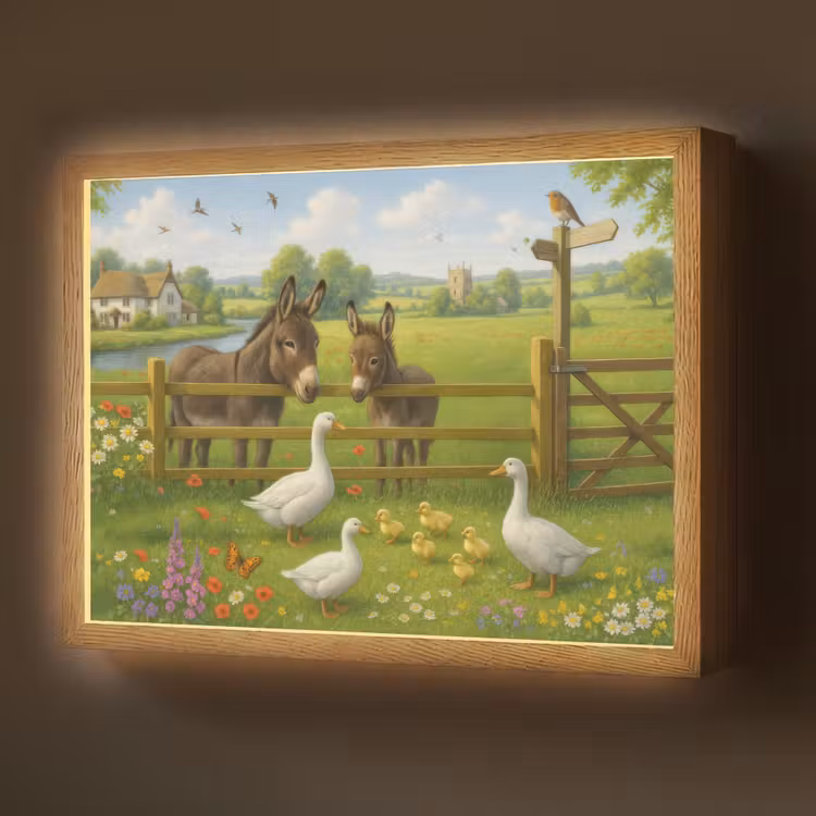 Ezels - Ganzen - Kleurrijk Light Box met batterij (Wandlamp) middel -z3d_website