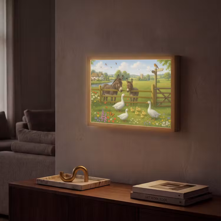 Ezels - Ganzen - Kleurrijk Light Box met batterij (Wandlamp) middel -sfeer1