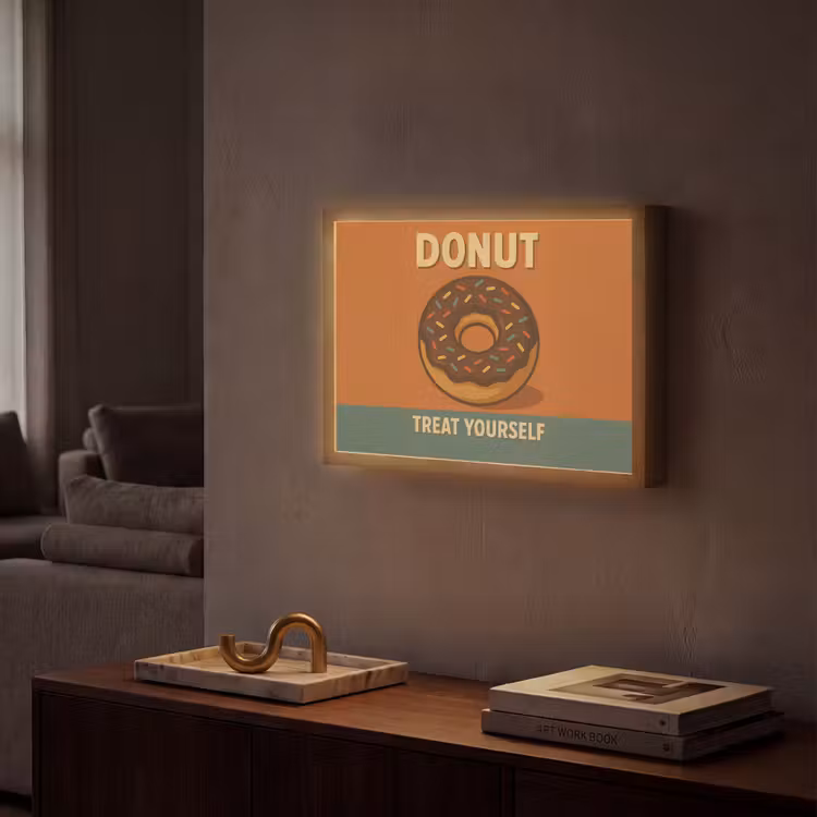 Donut - Spikkels - Kleurrijk - Quote Light Box met batterij (Wandlamp) middel -sfeer1