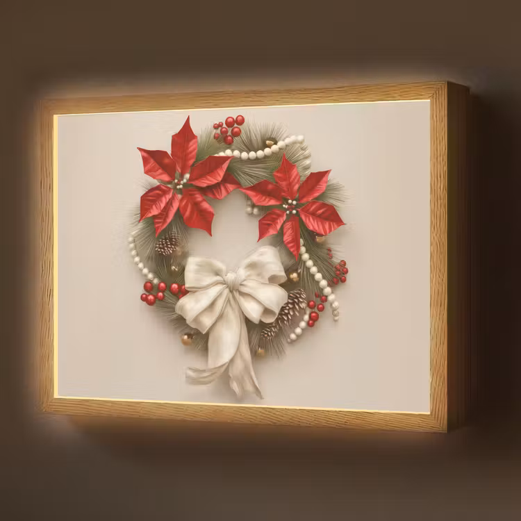 Deurkrans - Strik - Kerst - Rood - Groen Light Box met batterij (Wandlamp) middel -z3d_website
