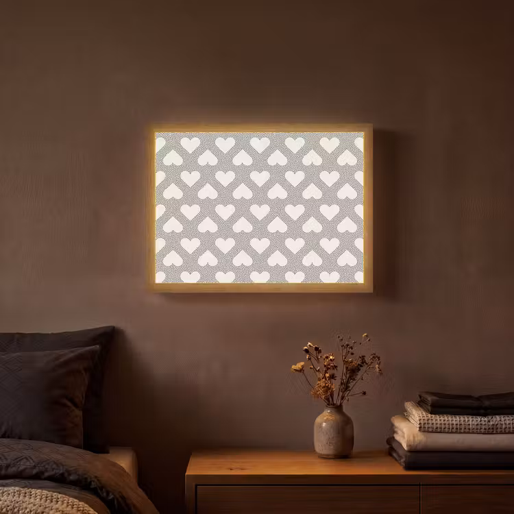 Stippen - Hart - Zwart - Wit Light Box met batterij (Wandlamp) middel 907 -sfeer4