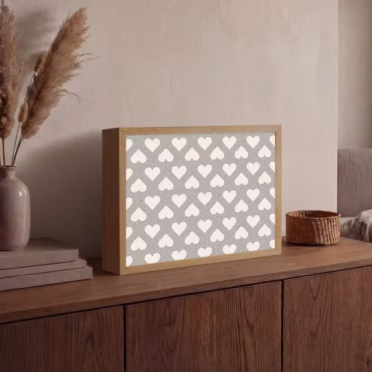 Stippen - Hart - Zwart - Wit Light Box met batterij (Wandlamp) middel 907 -sfeer2