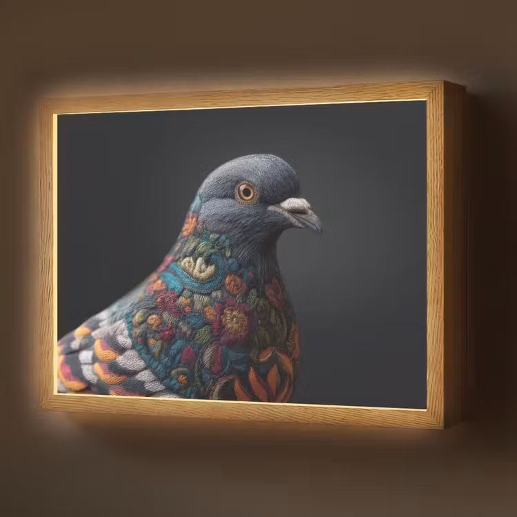 Duif - Bloemen - Zwart Light Box met batterij (Wandlamp) middel -z3d_website