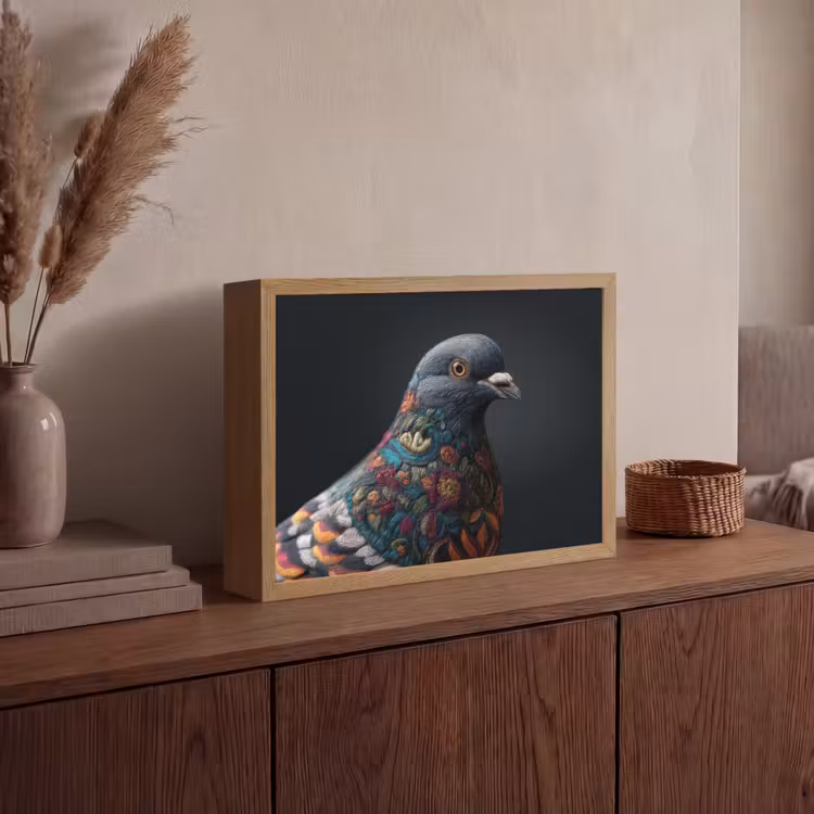 Duif - Bloemen - Zwart Light Box met batterij (Wandlamp) middel -sfeer2