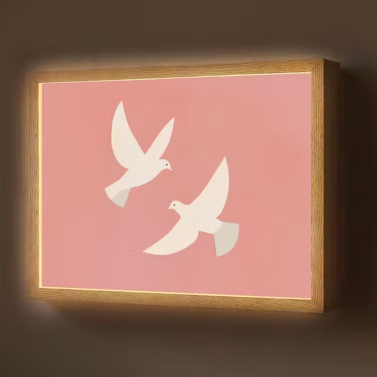 Duiven - Wit - Sierlijk Light Box met batterij (Wandlamp) middel -z3d_website