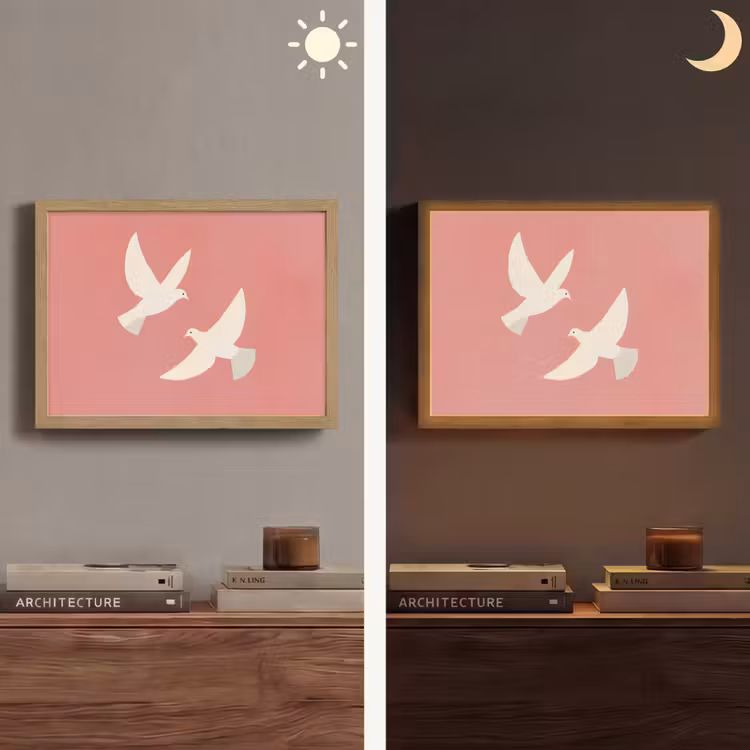 Duiven - Wit - Sierlijk Light Box met batterij (Wandlamp) middel -sfeer3