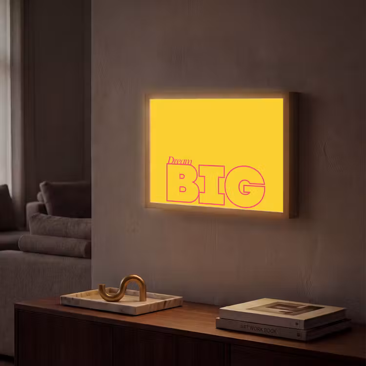 Dream big - Geel - Grafisch Light Box met batterij (Wandlamp) middel -sfeer1