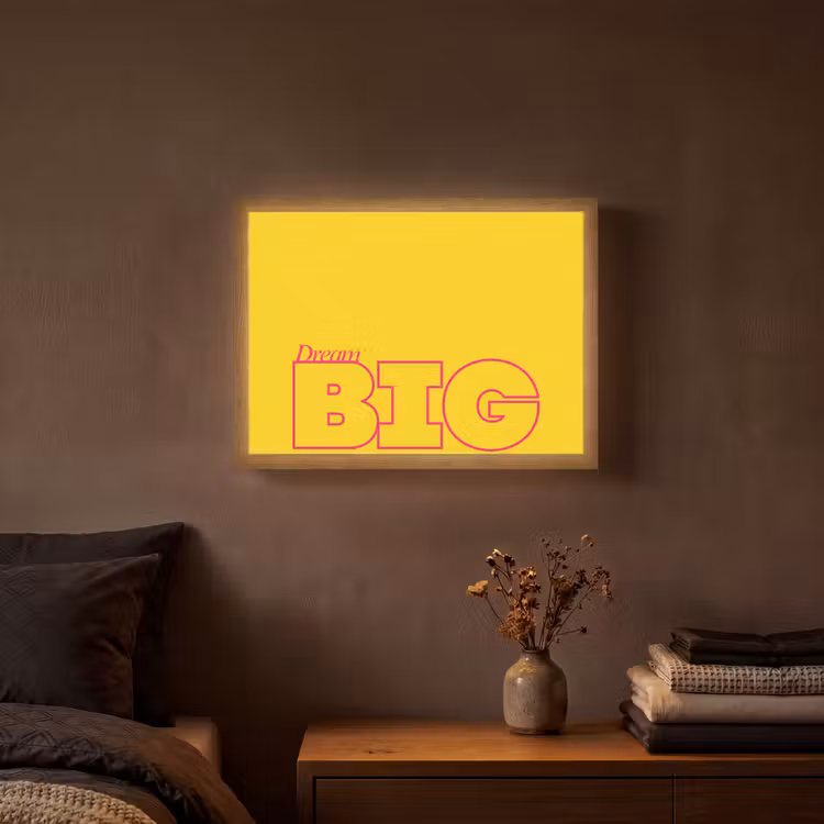 Dream big - Geel - Grafisch Light Box met batterij (Wandlamp) middel -sfeer4