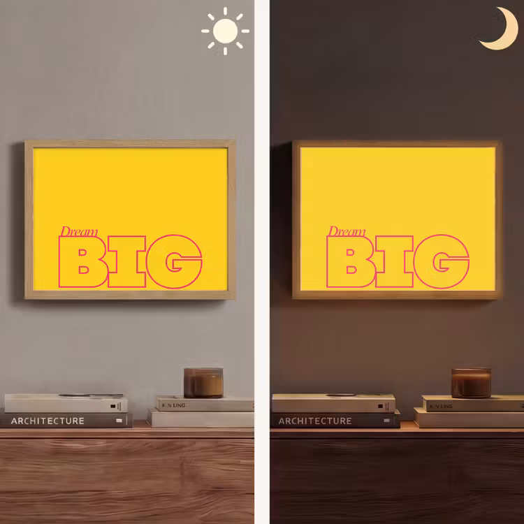 Dream big - Geel - Grafisch Light Box met batterij (Wandlamp) middel -sfeer3