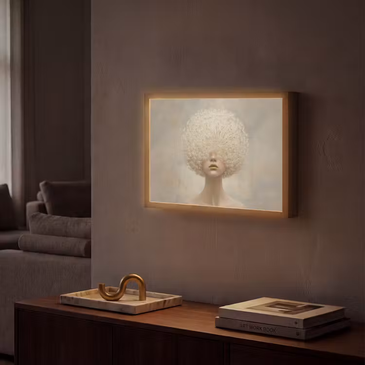 Dromerig - Beige - Paardenbloemzaadjes Light Box met batterij (Wandlamp) middel -sfeer1