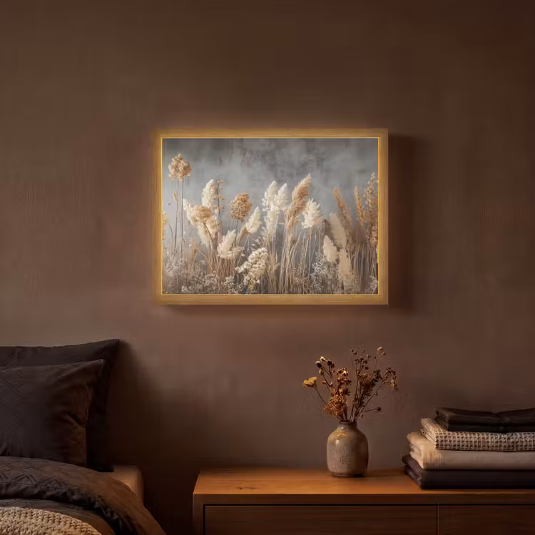 Gedroogde Veldbloemen - Grijs - Beton Light Box met batterij (Wandlamp) middel -sfeer4