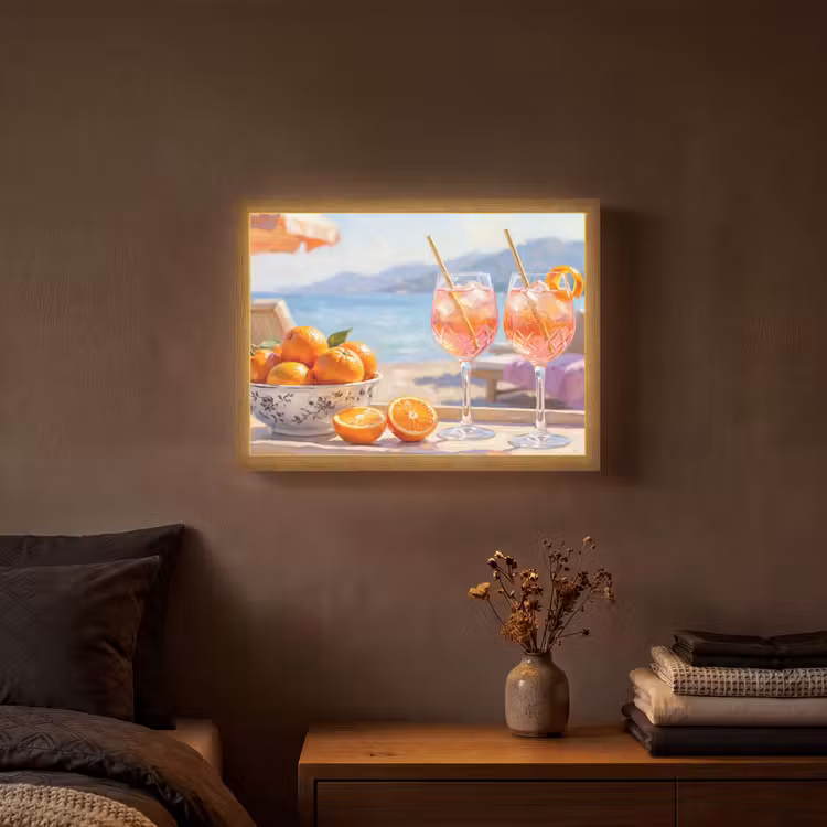Drank - Glazen - Strand - Zomer - Oranje Light Box met batterij (Wandlamp) middel -sfeer4