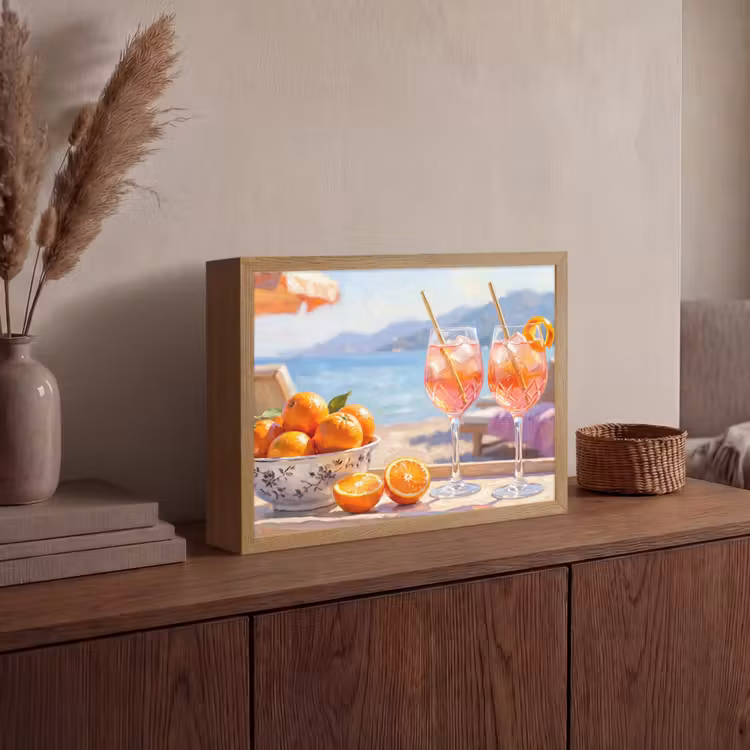 Drank - Glazen - Strand - Zomer - Oranje Light Box met batterij (Wandlamp) middel -sfeer2