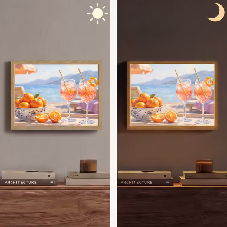 Drank - Glazen - Strand - Zomer - Oranje Light Box met batterij (Wandlamp) middel -sfeer3