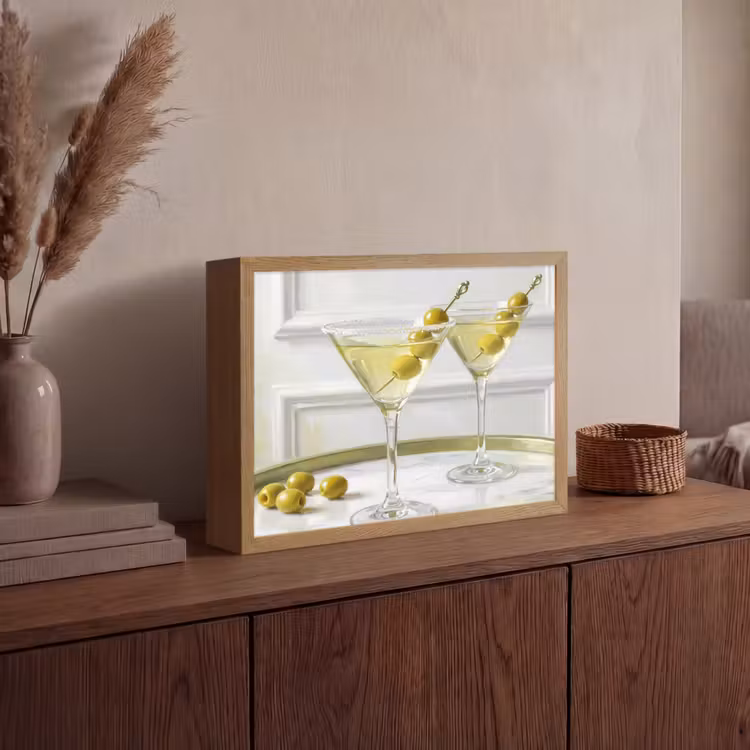 Drank - Martini - Olijven - Modern - Wit Light Box met batterij (Wandlamp) middel -sfeer2