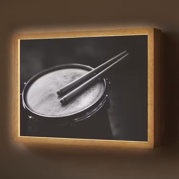 Trommel - Close-up - Drumstokken - Zwart Light Box met batterij (Wandlamp) middel -z3d_website