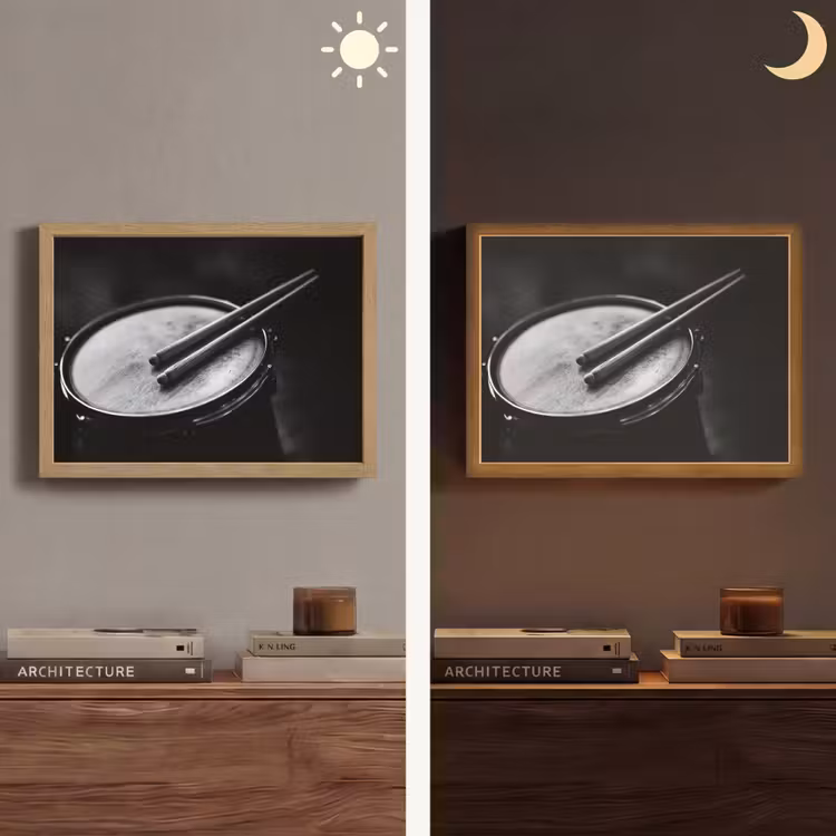 Trommel - Close-up - Drumstokken - Zwart Light Box met batterij (Wandlamp) middel -sfeer3